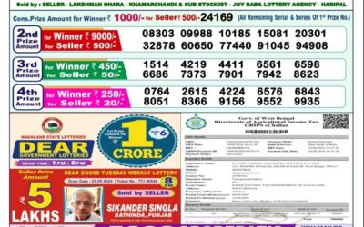 Dear dwarka monday weekly lottery 9.9.24 1pm result