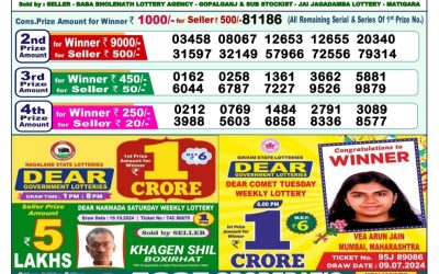 Dear narmada saturday weekly lottery 26.10.24 1pm result