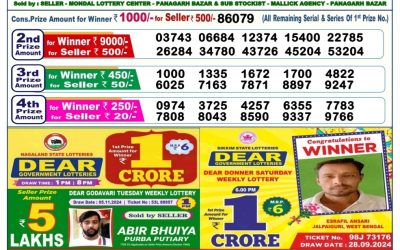 Dear dasher Friday weekly lottery 15.11.24 6pm result