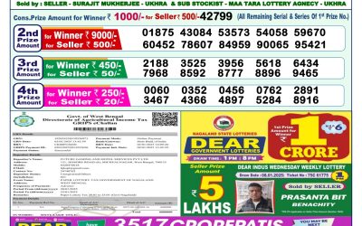 Dear dwarka monday weekly lottery 20.1.25 1pm result